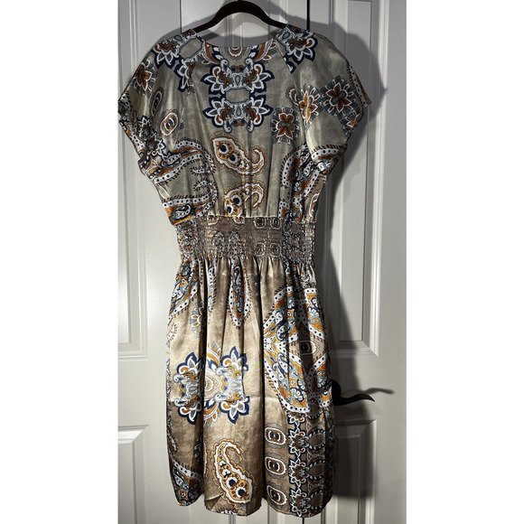 Bucketlist Spring Summer V Neck Paisley Dress--Women's Large--Ruched Waist - Picture 8 of 12